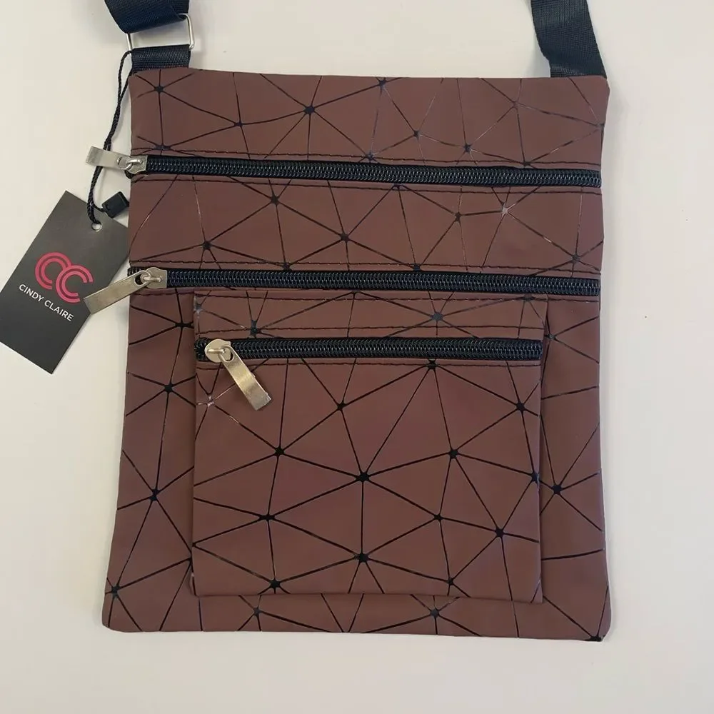 Geometric Four Pocket Crossbody Handbag – Chocolate Brown